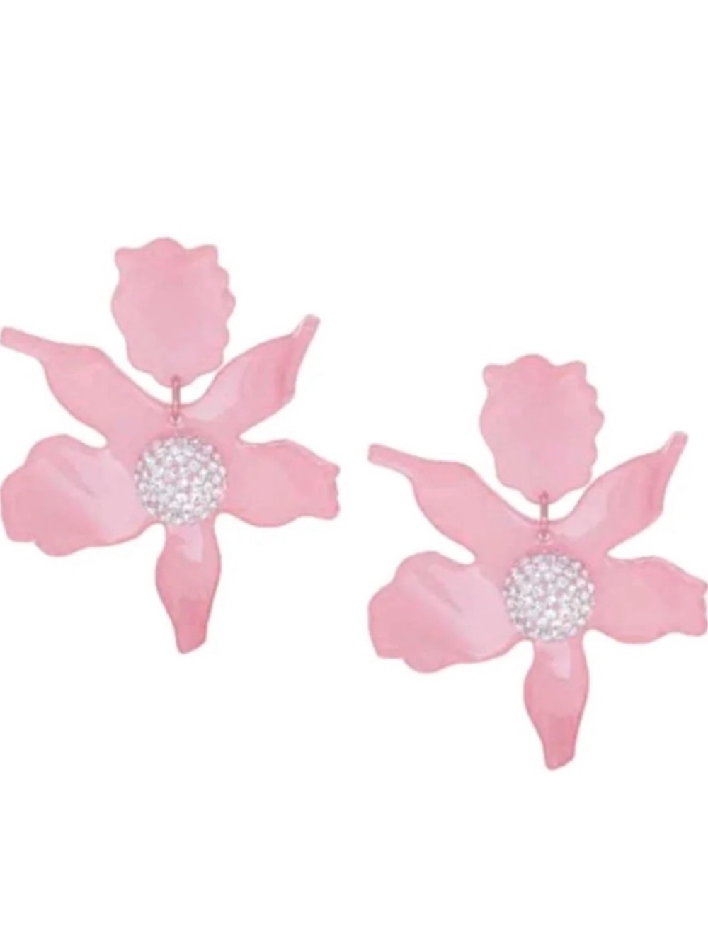 Lele Sadoughi rose pink crystal lilly statement earrings